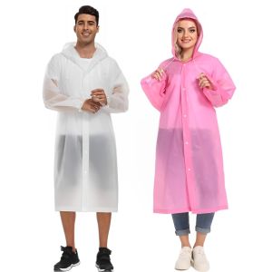 Reusable Thickened EVA Raincoat Waterproof Drawstring Hooded Poncho for Men Women Outdoor Activities