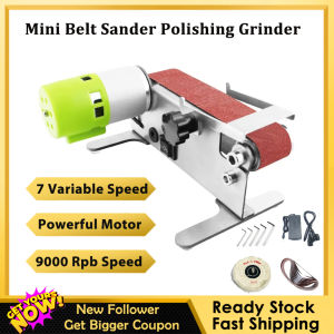 New💥Mini Belt Sander Electric Sanding Polishing Grinding Machine 7 Variable Speed with 10 Sanding Belts for Polishing Wood Acrylic Metal