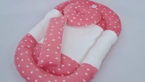 Tuch Premium Cotton Baby Bedding Set with Heart Pattern and Side Cushions Soft & Safe for Infants