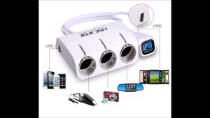 Chia tẩu Ô tô 1 ra 3 công suất 120W có cổng sạc USB và báo điện áp