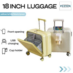 Front Opening Suitcase 18 Inch Luggage Cup Holder USB Charging TSA Lock Large Capacity Travel Luggage 行李箱 Beg Bagasi