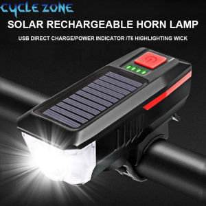 Solar Bicycle Light USB Rechargeable Power Display MTB Mountain Road Bike Front Lamp with Horn Flashlight Bicycle Light