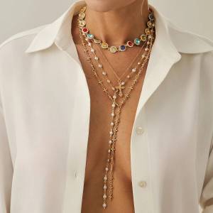 IngeSight.Z 4Pcs/set Exquisite Rhinestone Imitation Pearl Chain Necklace Women Creative Jesus Cross Pendant Choker Y2K Jewelry