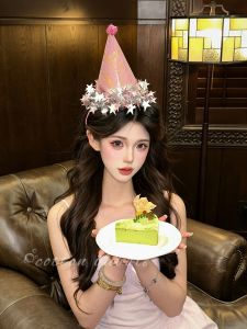 Pink Birthday Hat Headwear Photography Props Adult Cute Girls Children Hair Accessories Party Atmosphere Decorations
