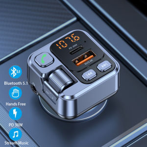 AUTO-MECHANIST Car MP3 Player Bluetooth 5.1 FM Transmitter AUX PD 30W Fast Charge CNC LED Display Screen