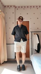 CU " VERTi Ribbed Shirt " - Off-White / Black เสื้อเชิ๊ตทรงโอเวอร์ไซซ์ oversize ฮาวาย แขนสั้น