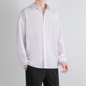 ROMON | Lormen Mens Ice Silk Short Sleeve Shirt Loose Fit Casual Workwear Five-Button Standard Style Fashion Urban Summer Outerwear