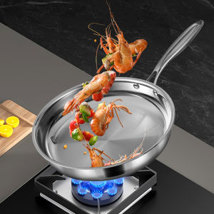 Fypo กระทะแบนด้านล่างเคลือบเงาเหล็กสามชั้นกระทะแบนสแตนเลส304กระทะสเต็กกระทะไม่ติดเครื่องครัวแบบไม่เคลือบผิว