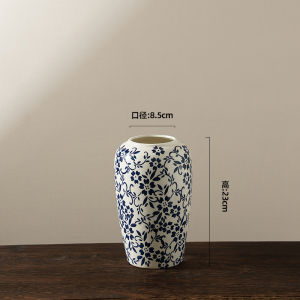 New Chinese Ceramic Vase Decoration Living Room with Dried Flowers Retro Fancy Blue and White Porcelain Home Decoration