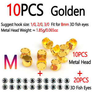 Bimoo 10PCS Fly Tying Metal Fish Mask Head With 3D Fish Eyes For Zonker Streamer Baitfish Musky Bass Trout Sea Fishing Lures