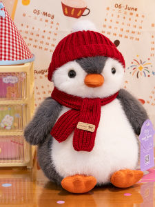 Adorable Penguin Doll Plush Toy with Hat Soft Cute Scarf Comforting Stuffed Figure Birthday Gift for All Ages PP Cotton Filled