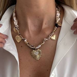 SHIXIN Boho Rhinestone Large Love Heart Pendant Necklace Women Retro Woven Silk Scarf Choker Necklace Fashion Vacation Jewelry