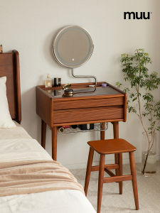Muu Retro Solid Wood Makeup Desk Modern Simple Bedroom North European Japanese Style Dressing Table Wooden Material Art Style