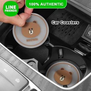 (BUNDLE OF 2)100% Authentic Line Friends Car Coasters Car Fashion Cup Holder Coaster Non-slip Cup Mat PVC Anti Slip Pad LFB201/LFB174