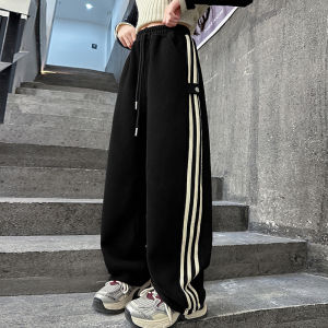 Girl Velvet Sweatpants Winter 2024 New Arrival Kids Western Style Single-Layer Fleece-Lined Casual Pants for Women Youth Thickening Wide Leg Pants