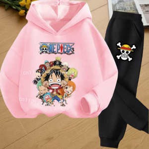 Bandai | Anime Japanese One Piece Luffy Zoro Kids Girls Casual Hooded Sweatshirt + Pants Boys Hoodie and Sweatpants Set for 3-12 Years