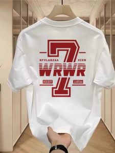 เสื้อยืดแขนสั้นผ้าฝ้ายแท้สำหรับผู้ชาย ทรงหลวม ไซส์ใหญ่ สีขาว แฟชั่นฤดูร้อน 2024 เสื้อยืดคอกลมพิมพ์ลายตัวอักษรสำหรับเยาวชน