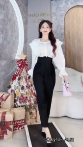 Quần Tây Nữ Lưng Cao Cạp V Khóa Sau Lưng Quần  Quần Baggy Công Sở Ống Đứng - Thời Trang Eliva