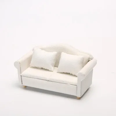 ISLAND ELEPHANT | Living Room Mini Furniture Set 3-Piece White Fabric Sofa with 4 Cushions