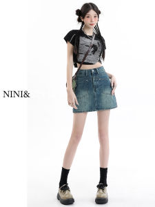 Váy Ngắn Denim Cạp Cao Cho Nữ Mùa Hè 2024 Váy Ngắn Chữ a Ôm Sát Cạp Cao Phong Cách Ngọt Ngào Cho Nữ