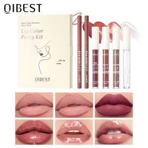 QIBEST Multipurpose Lip Cosmetics Kits Include 2*Lipliner1 Matte Liquid Lipstick2 Mirror Lip Glaze And 1 Lip Oil Makeup Sets