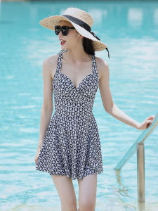 Womens Summer Swimsuit One-Piece Print Dress Style Hot Spring Bathing Suit Slimming Gathered Yoga Fitness Sports Wear