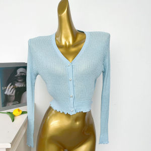 Áo Len Cardigan Dệt Kim Mỏng Mùa Hè 2025 Cho Nữ Áo Khoác Ngoài Chống Nắng Bằng Lụa Băng Ngắn Áo Khoác Không Tay Cổ Chữ V