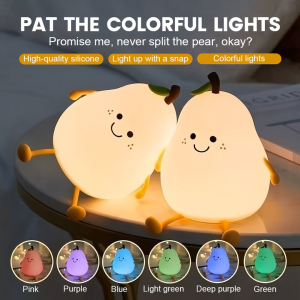 MBMSHEGH Cute Pear Night Light Soft Silicone Bedside Night Lamp USB Rechargeable Timing Eyecaring Touch Room Decorative Lamp