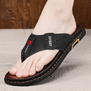 Summer Mens Thong Slippers Casual Beachwear Anti-Slip Soft Bottom Sporty Large Size Sandals Comfortable Ultra-Fiber Leather