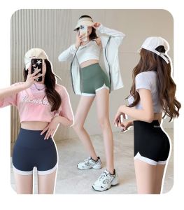 กางเกงเลกกิ้งขาสั้น แบบบาง ระบายอากาศ กระชับหน้าท้อง กางเกงโยคะ กีฬา กางเกงขาสั้น เก็บหน้าท้อง ยกก้น กางเกงรัดรูป