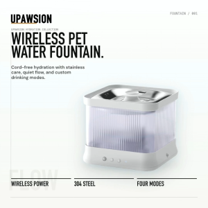 UPawsion 3L Cat Water Fountain Wireless with 30-Day Battery & Stainless Steel | Pet Water Dispenser