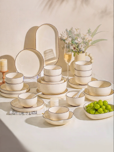 JINGDITAOCI | Underglaze Color Cream Style Ceramic Dinner Set