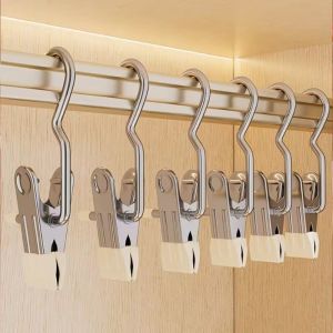 10PCS Stainless Steel Clothespins Laundry Clothes Pegs Hook Portable Hanging Clothes Clip Pants Socks Wardrobe Storage Clip