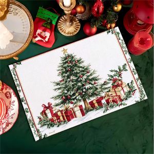 Bộ 4 Tấm Lót Bàn Hình Cây Thông Noel VIKAMA Dễ Dàng Chăm Sóc Làm Từ Polyester Không Dệt Trang Trí Bàn Ăn Ngày Lễ Cho Các Buổi Họp Mặt Gia Đình Và Tiệc Tùng