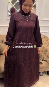 Dress Manda Satin Silk Viral Termurah Gamis Pesta Brukat Mewah Wanita Kekinian OOTD Lebaran Terbaru