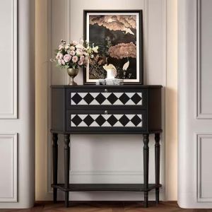 American Style Solid Wood Entrance Hall Cabinet Living Room Wall Display Cabinet Ultra Narrow Corridor Decorative Cabinet French Mid-century Wind Chest of Drawers