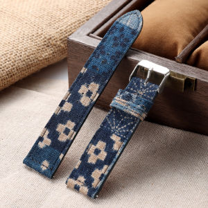 New Style Nylon Sailcloth Leather Watch Strap 20mm 22mm Denim Pattern Twist Texture Watchband Irregular Blue Bracelets Accessory