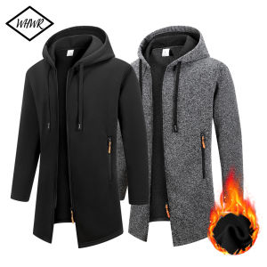 Mens Retro Zipper Jacket Mid Length Windbreaker Spring Autumn Winter Fleece Warm Jackets Fashion Casual Patchwork Yarn Coat