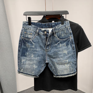 Quần Short Denim Nam Mùa Hè Mỏng Rách Phong Cách Hàn Quốc Ôm Vừa Vặn Quần Dài Năm Điểm Đa Năng Quần Dài Năm Điểm