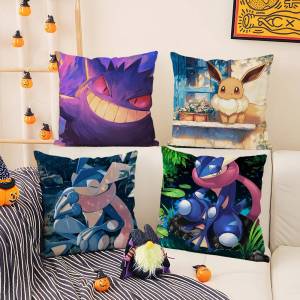 Bandai | Pokemon Eevee Anime Plush Pillow Cover Soft Short Plush Cushion Cover For Sofa Bedroom Living Room Home Decor Gift