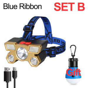 Headlamp Flashlight 5 LED Rechargeable Super Bright Beam for Outdoor Camping Hiking Fishing Waterproof Head Light Torch Lamp