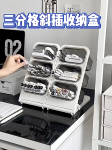 Storage Box Foldable Desk Organizer Pen Holder 45° Angled Opening W/ Compartments Multipurpose Storage For Coffee Capsules Makeup Brushes Stationery