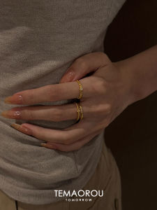 Ultra-Thin Vintage Gold-Dot Diamond Ring Set for Women Cuban Single-Diamond Index Finger Geometric Ring Fashionable Commute Jewelry