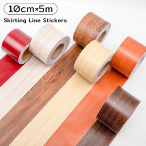 M.G.【Ready in Stock】 Wood Grain PVC Self Adhesive Wallpaper Waterproof Skirting Line Wood Baseboard Wall Border Stickers