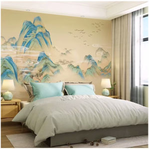 High-End Chinese Landscape Mountain Wall Painting TV Background Wallpaper for Bedroom And Living Room Waterproof PVC Wall Sticker