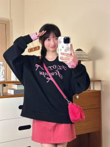 Áo Nỉ Cổ Tròn Dài Tay Nữ in Chữ Phong Cách Hàn Quốc Mùa Đông 2024 Áo Nỉ Dày Có Lót Cotton Polyester 70% Cotton 30%