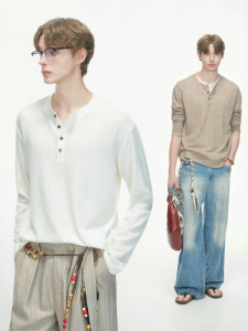 Áo Thun Dài Tay Kiểu Henry cổ Vintage