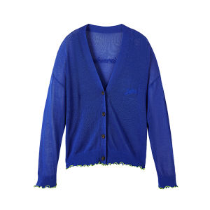 URLAZH | New Azure Casual Lightweight V-Neck Drop Shoulder Letter Embroidery Long Sleeve Knit Cardigan