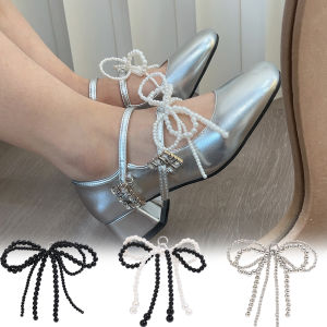 【♡Lovely girls house♡】รองเท้าผู้หญิงคลิปตกแต่งคลิปส้นสูงประดับไข่มุกรองเท้าโบว์