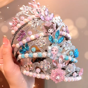 YOUJ Elsa Princess Headband Frozen Blue Flash Diamond Pearl Headband Show Dress Up Hairpin Crown